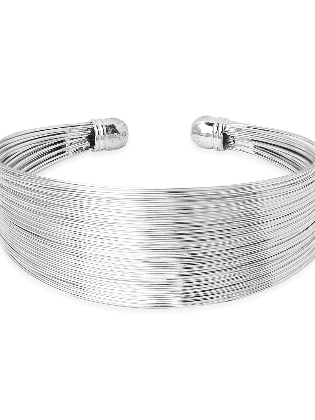 Rubans Silver-Plated Adjustable Textured Open Cuff Bracelet