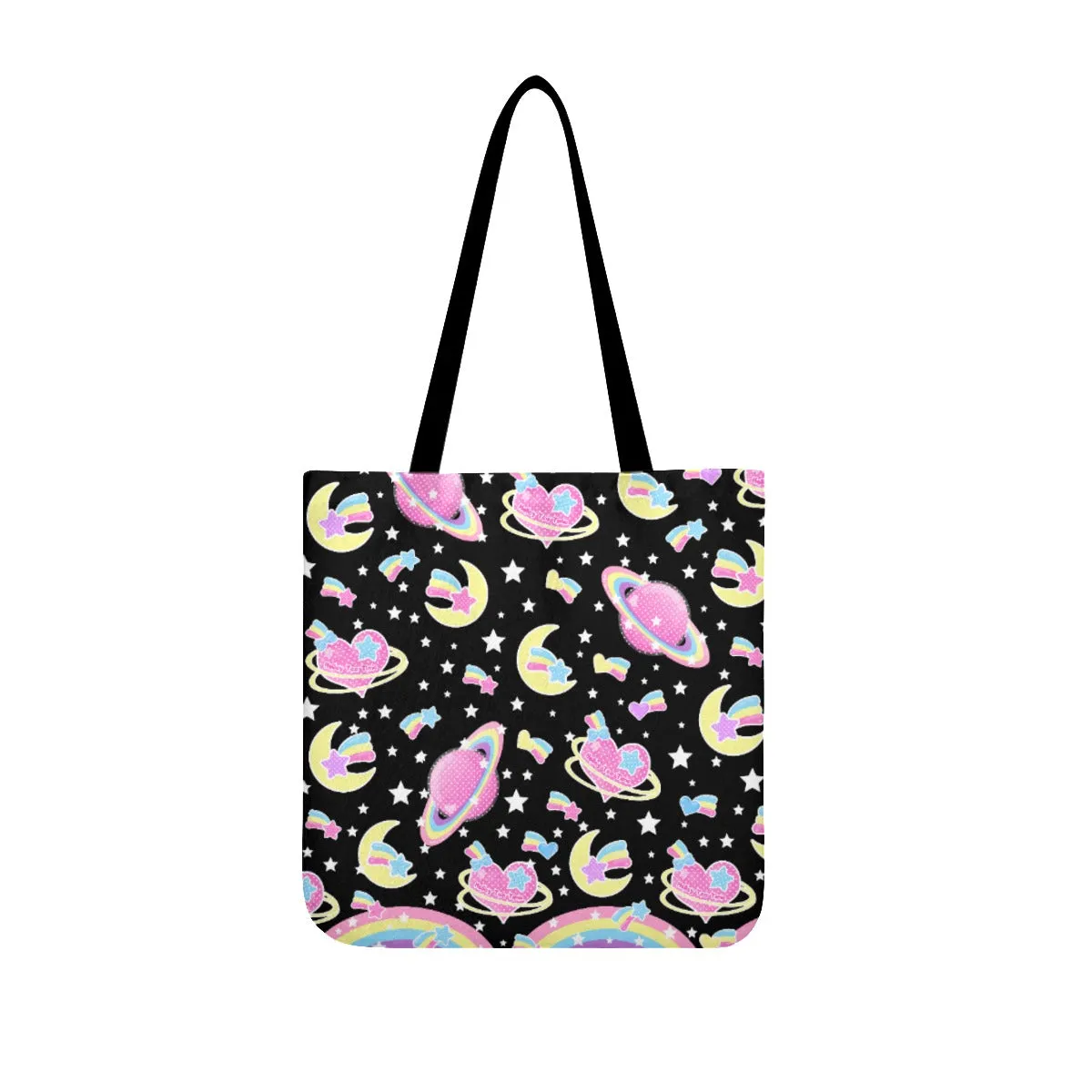 Saturn's Wish Black Canvas Tote Bag