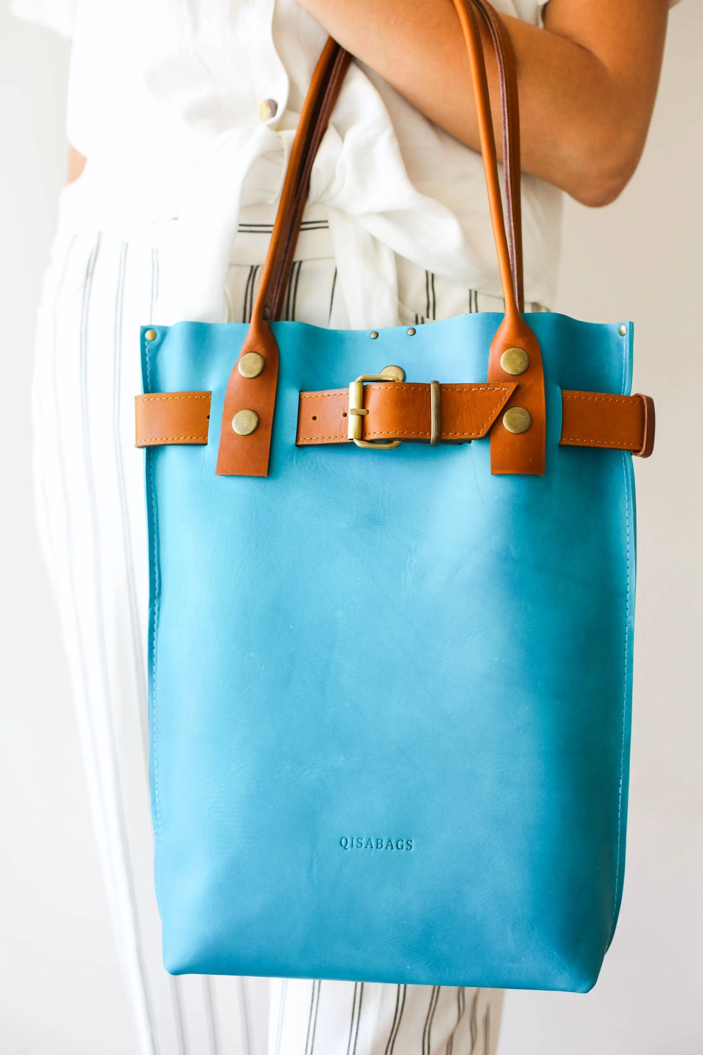 Sky Blue Leather Handbag