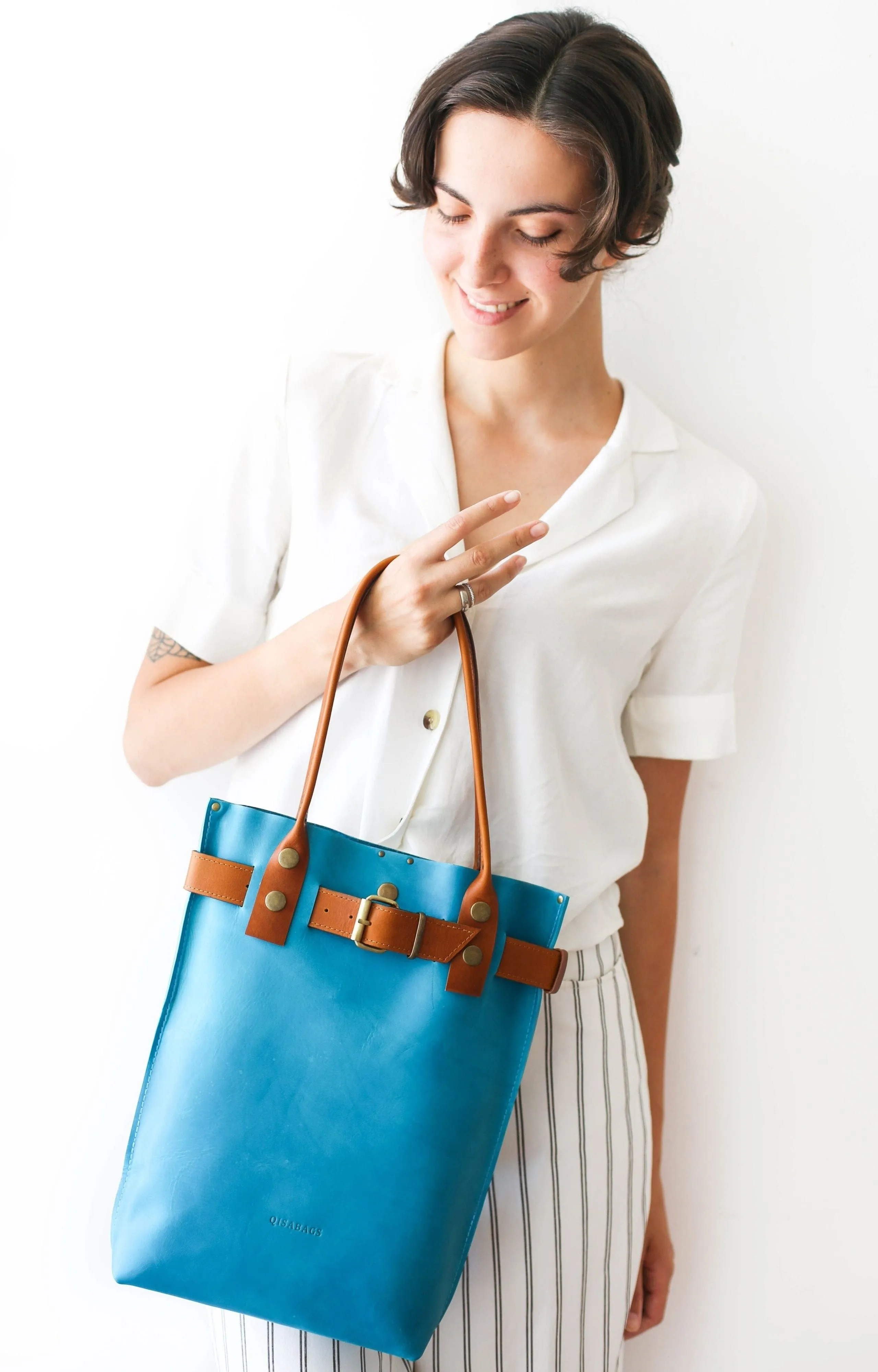 Sky Blue Leather Handbag