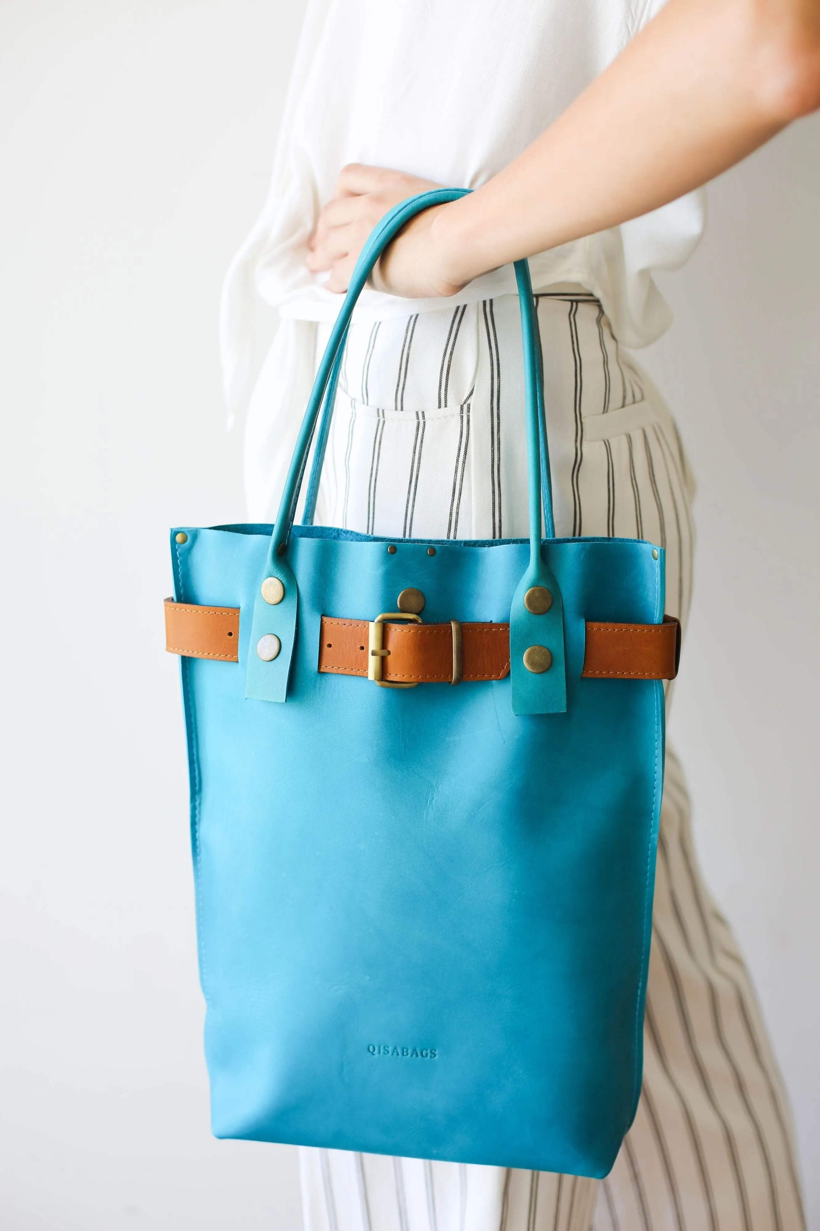 Sky Blue Leather Handbag