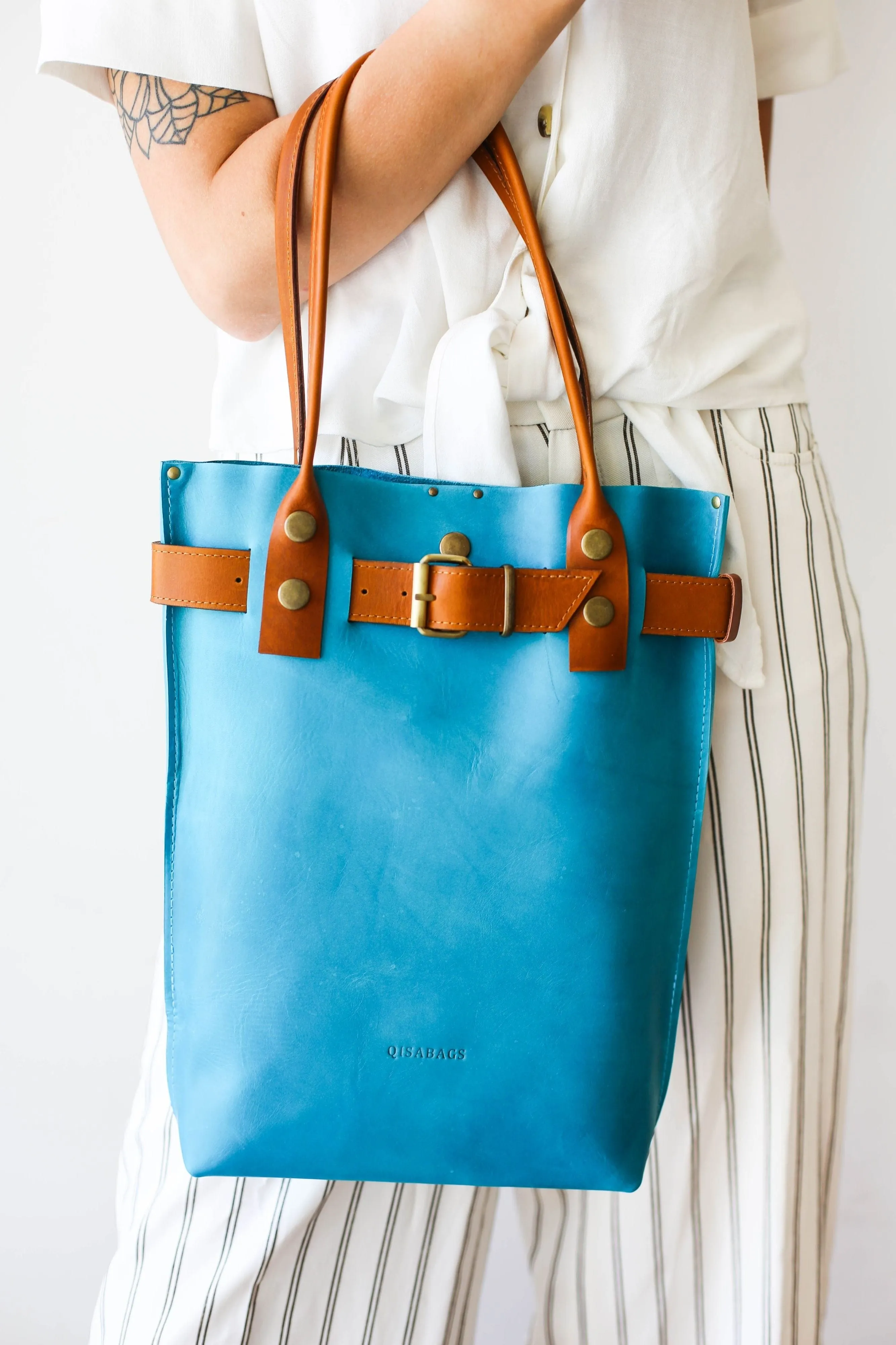 Sky Blue Leather Handbag