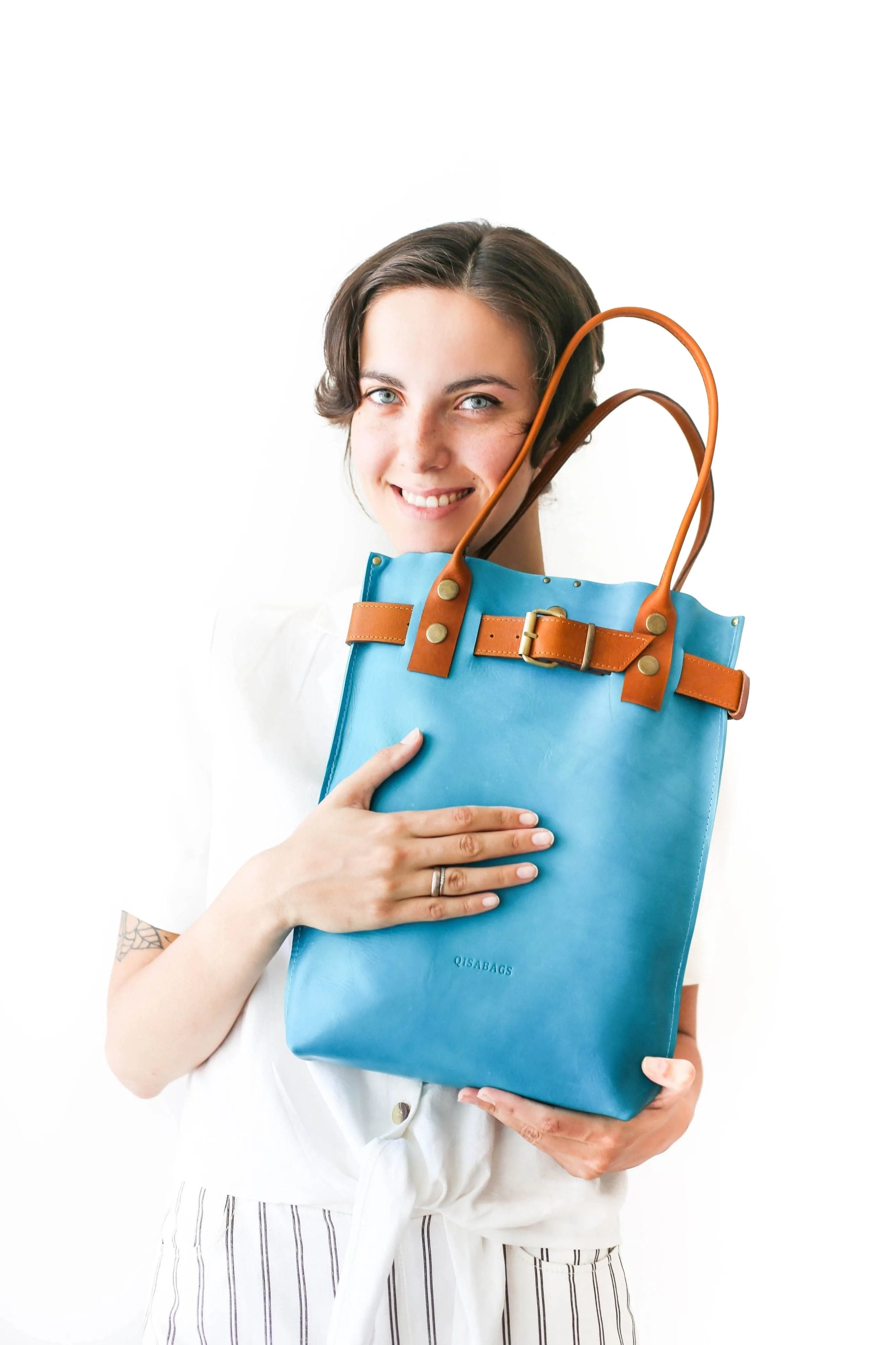 Sky Blue Leather Handbag