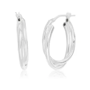 Sterling Silver Twisted Double Oval Hoop Earrings