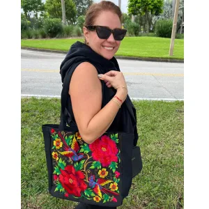 Tote Bag Flowers & Bird Embroidered Large