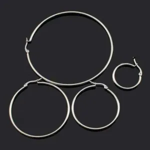 Tubular Polished Stainless Steel Classic Hoop Earrings Available in Four Sizes