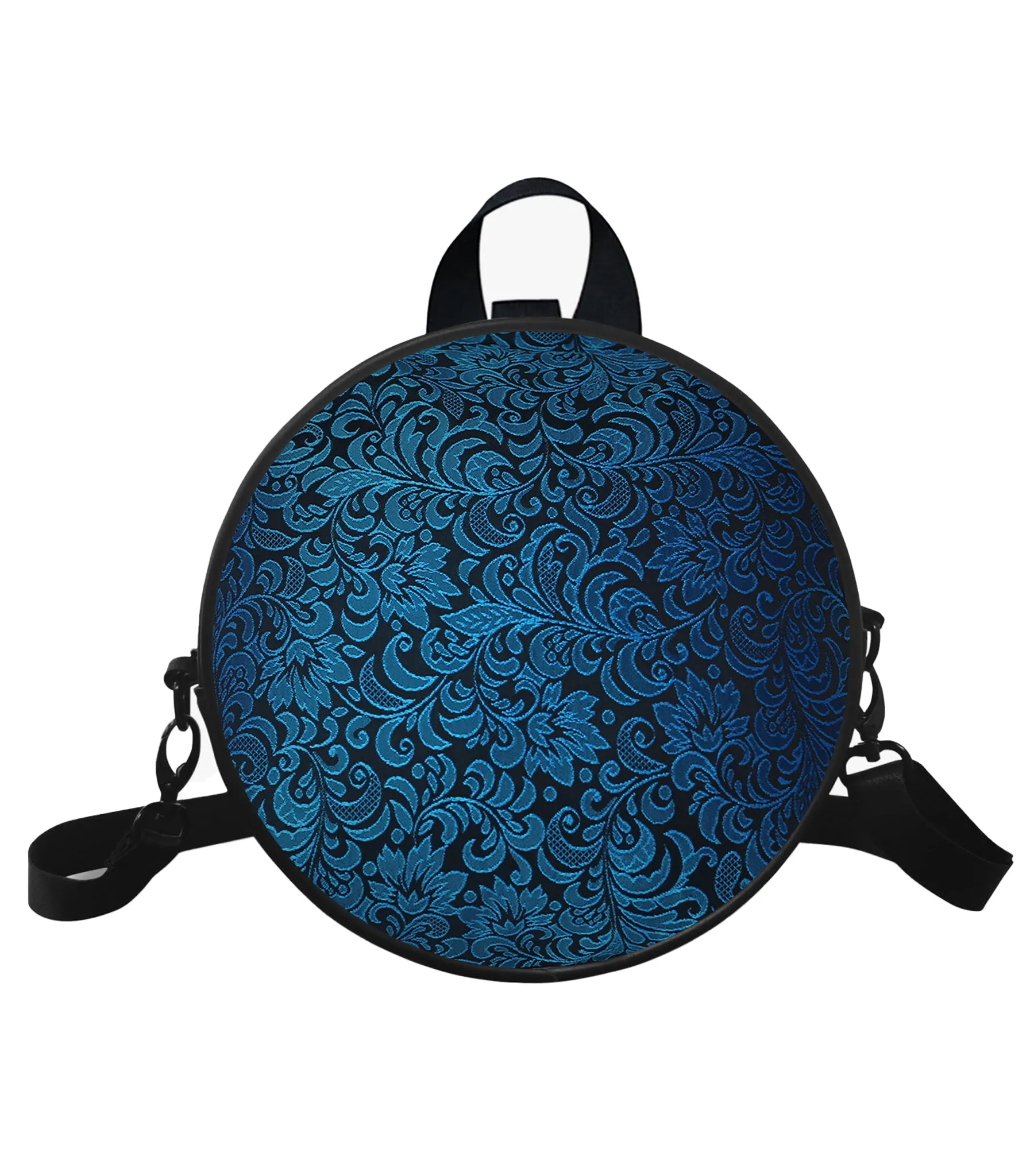 Turquoise  Brocade And Faux Leather Round Handbags