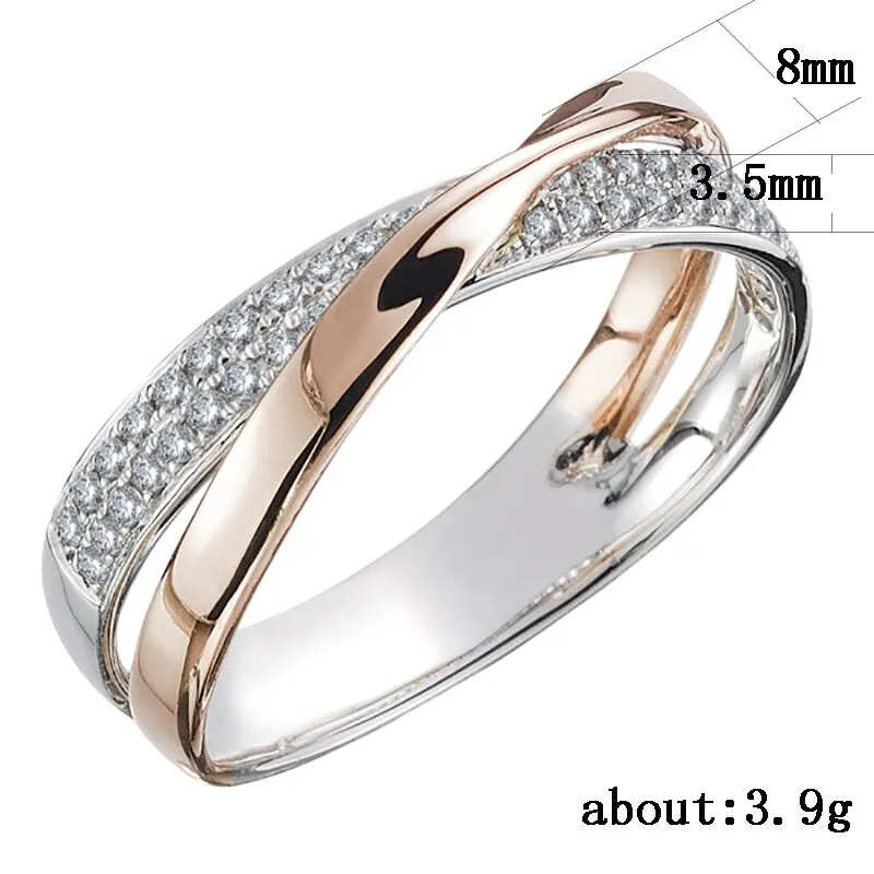 Two Tone X Shape Cross Ring for Women Jewelry Dazzling CZ Stone Large Modern