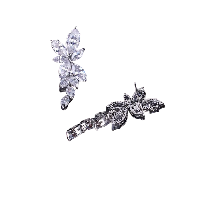 Women Crystal Flower Long Drop Earrings & Necklaces