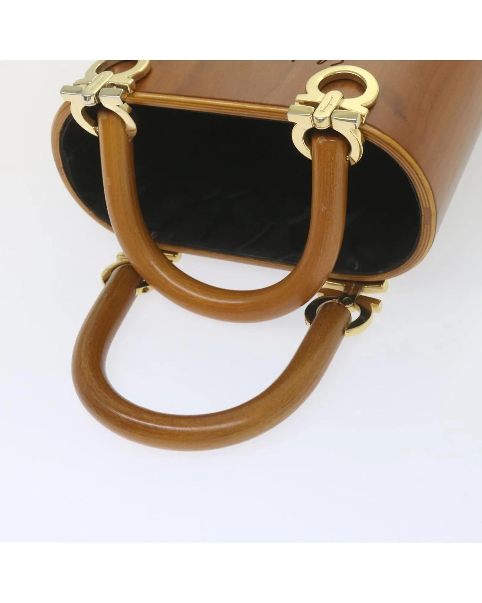 Wood Brown Gancini Hand Bag by Salvatore Ferragamo