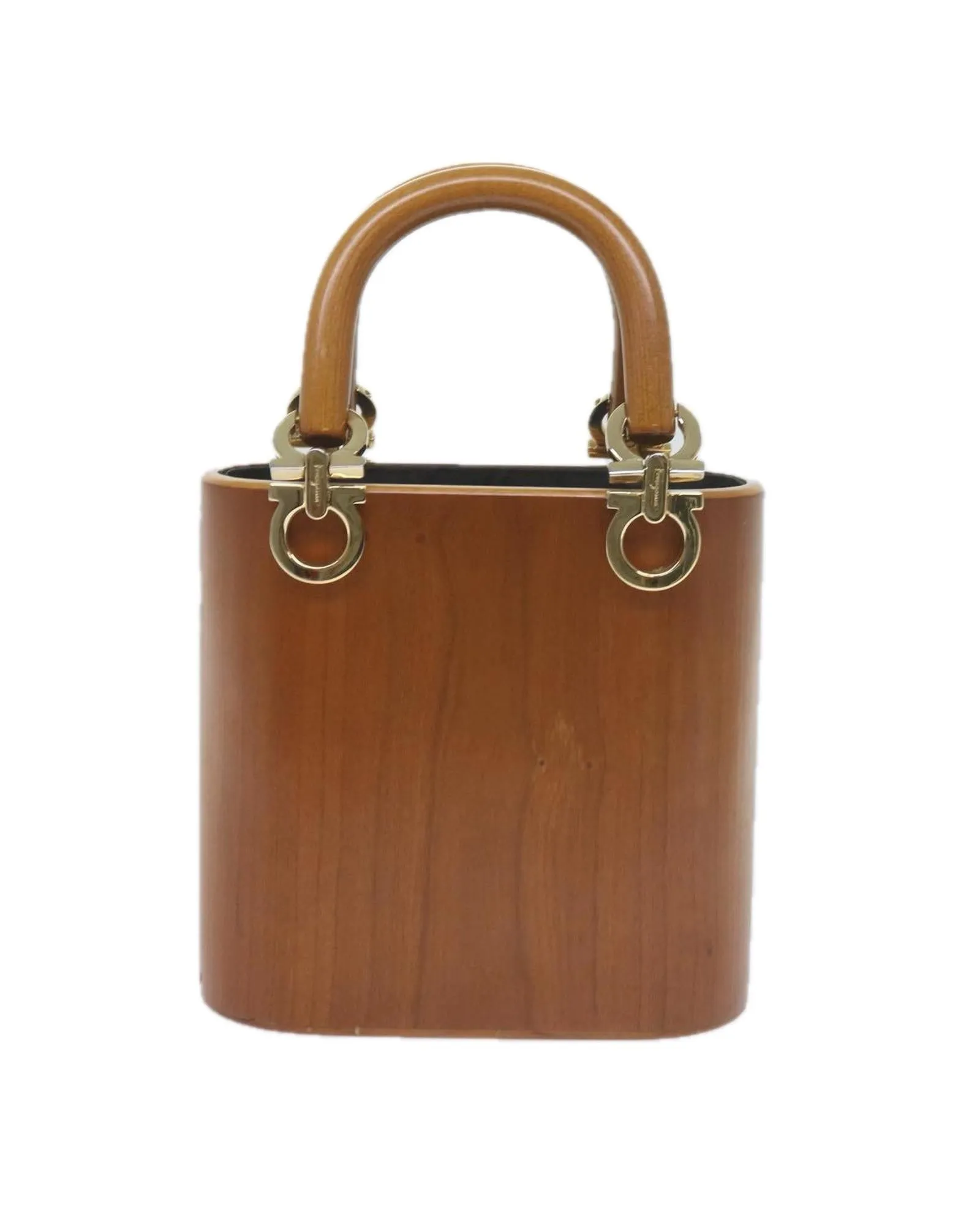 Wood Brown Gancini Hand Bag by Salvatore Ferragamo