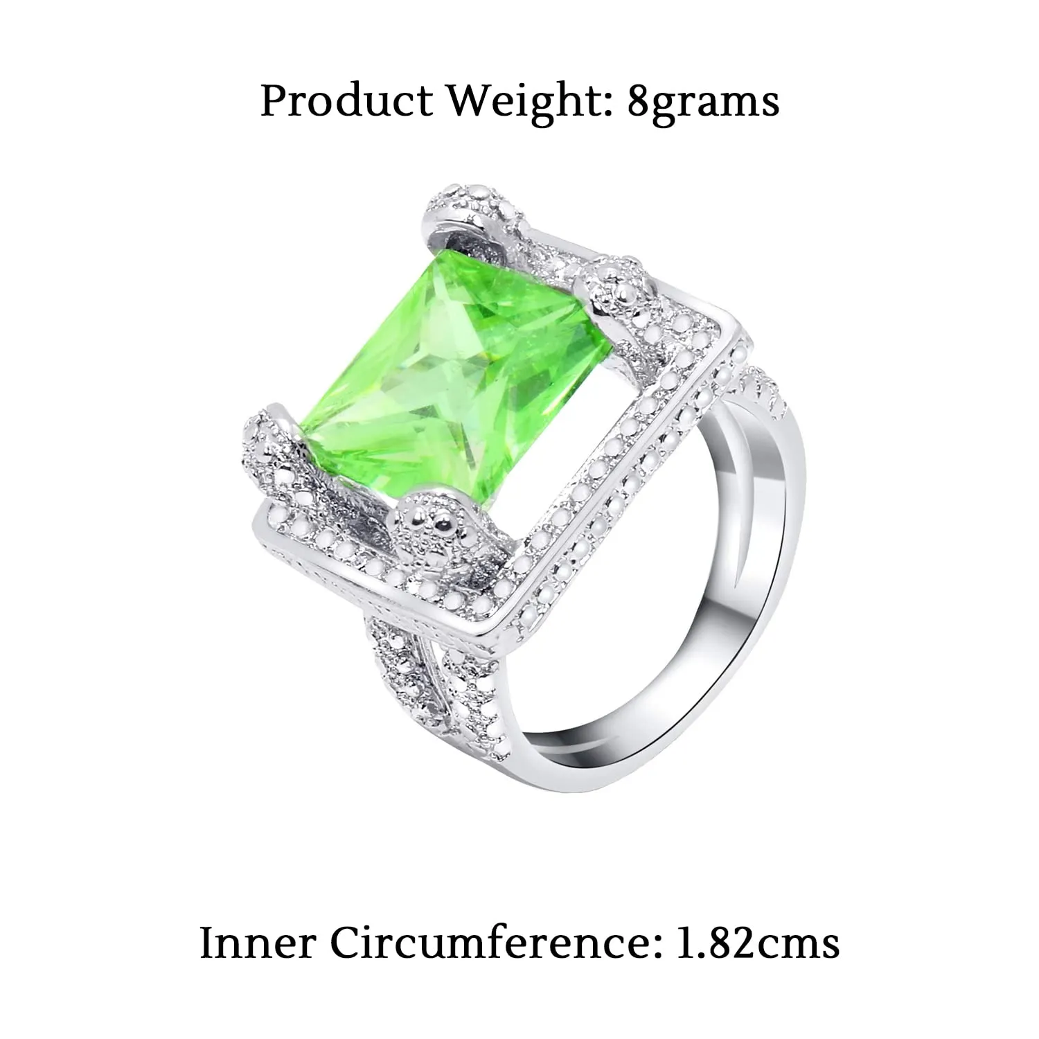 Yellow Chimes Rings for Women Silver Plated Natural Light Green Emerald Gemstones Square Shaped Crystal Rings for Women and Girl's (Size 8)